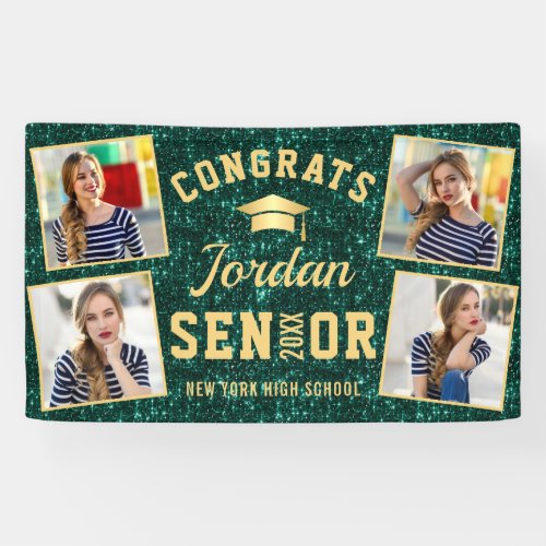 Modern Sparkle Gold Green Graduation 4 PHOTO Banner