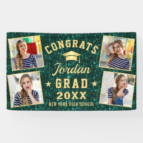 Modern Sparkle Gold Green Graduation 4 PHOTO Banner