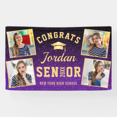 Modern Sparkle Gold Purple Graduation 4 PHOTO Banner