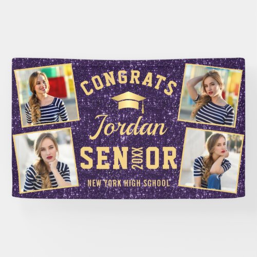 Modern Sparkle Gold Purple Graduation 4 PHOTO Banner