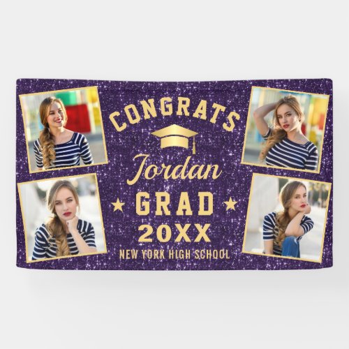 Modern Sparkle Gold Purple Graduation 4 PHOTO Banner