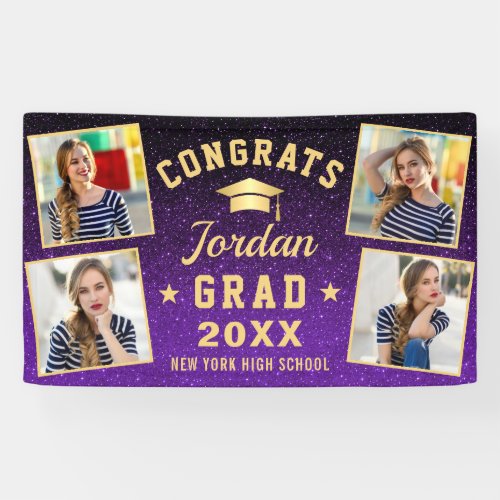 Modern Sparkle Gold Purple Graduation 4 PHOTO Banner