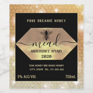 Modern sparkle honeycomb mead honey bee wine label
