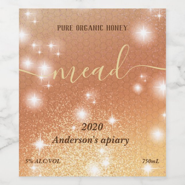 Modern sparkle honeycomb mead wine label (Single Label)