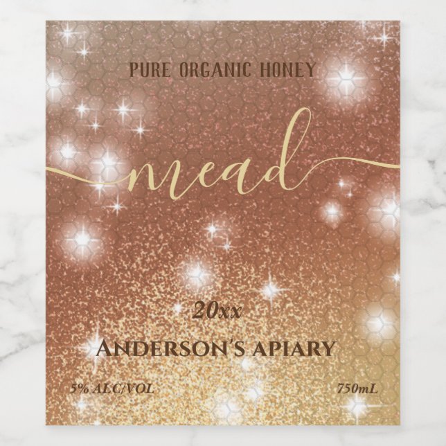 Modern sparkle honeycomb mead wine label (Single Label)