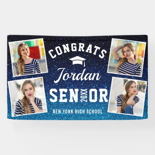 Modern Sparkle  Navy Blue Graduation 4 PHOTO Banner