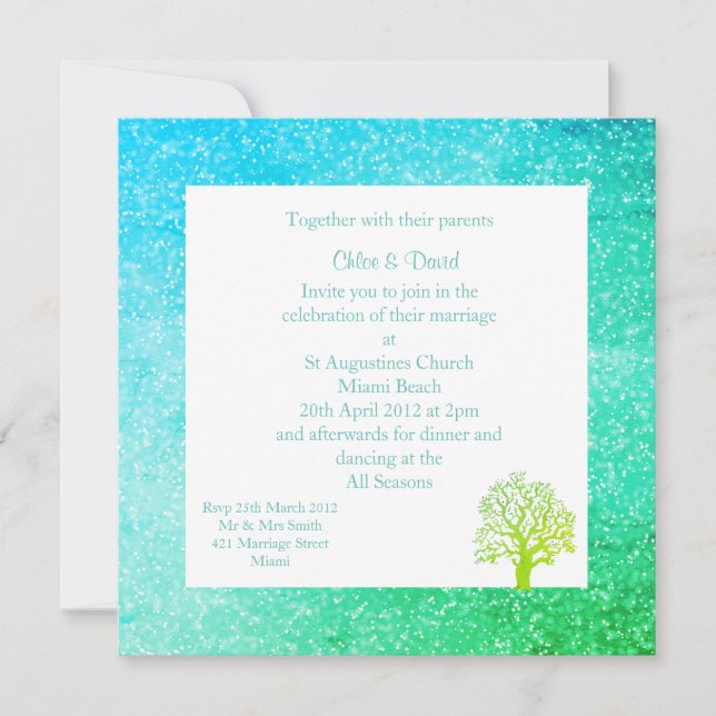 MODERN Sparkle PRINT WEDDING INVITATIONS GREENS (Front)