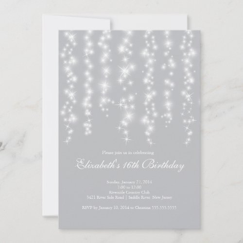 Modern Sparkle Silver Sweet Sixteen Birthday Party 5x7 Paper Invitation Card