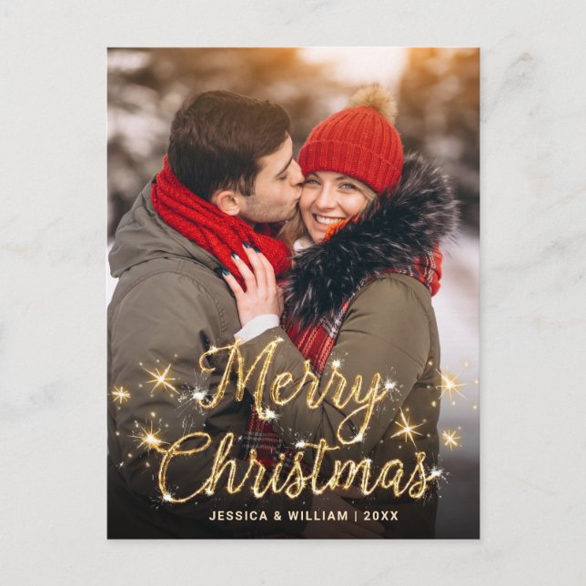 Modern Sparkler PHOTO Christmas Greeting Card (Front)