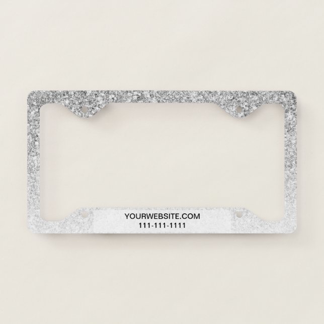 Modern sparkles silver ombre glitter gradient license plate frame (Front)