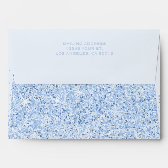 Modern Sparkling Baby Blue Glitter Wedding Envelope (Back (Top Flap))