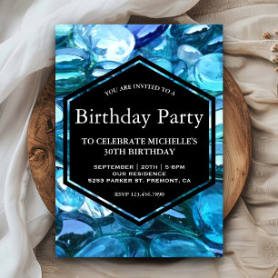 Modern Sparkling Blue Gemstones Birthday Party Invitation