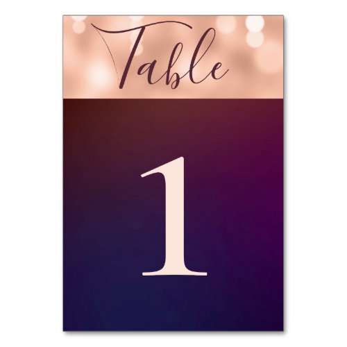 Modern Sparkling Burgundy Rose Gold  Wedding Table Number