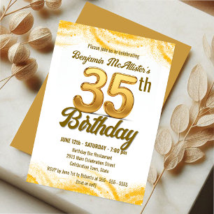 Modern Sparkling Golden 35th Birthday Celebration Invitation