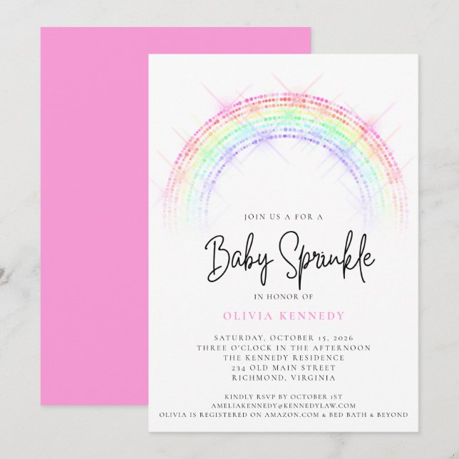 Modern Sparkling Rainbow Baby Sprinkle Baby Shower Invitation (Front/Back)