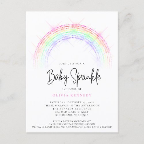 Modern Sparkling Rainbow Baby Sprinkle Baby Shower Postcard