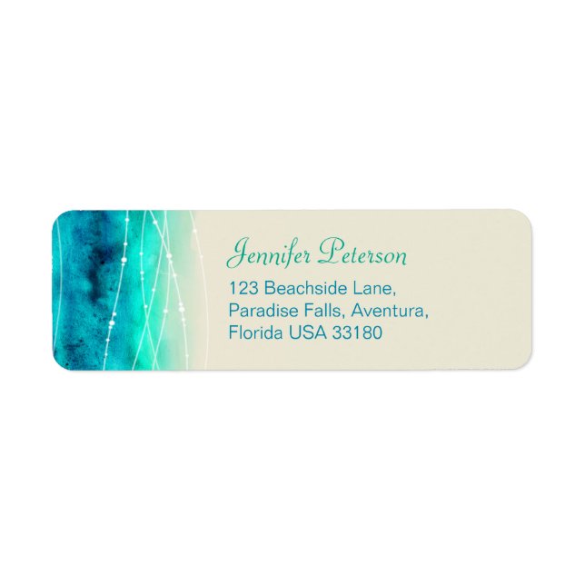Modern sparkling seas wedding return reply address label (Front)