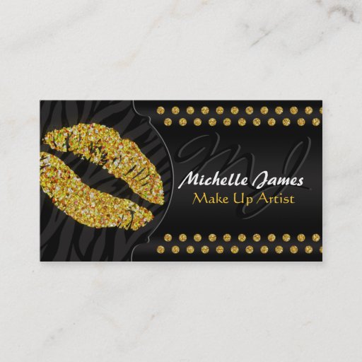 Customizable Modern Sparkling Zebra Monogram Make Up Artist Business Cards