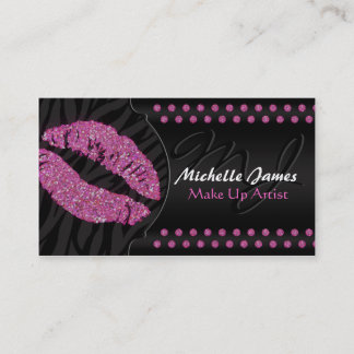 Modern Sparkling Zebra Monogram Make Up Artist Business Card