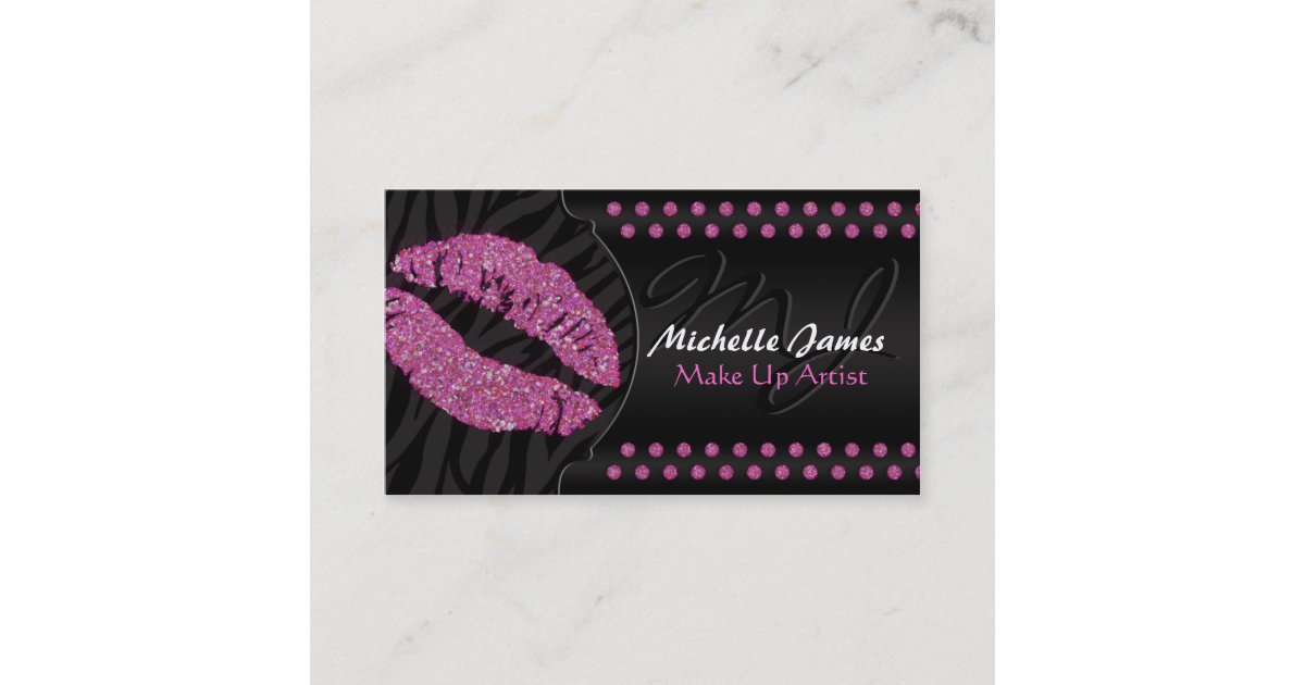 Modern Sparkling Zebra Monogram Make Up Artist Business Card | Zazzle.com
