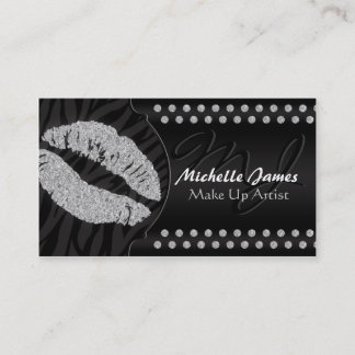 Modern Sparkling Zebra Monogram Make Up Artist Business Card