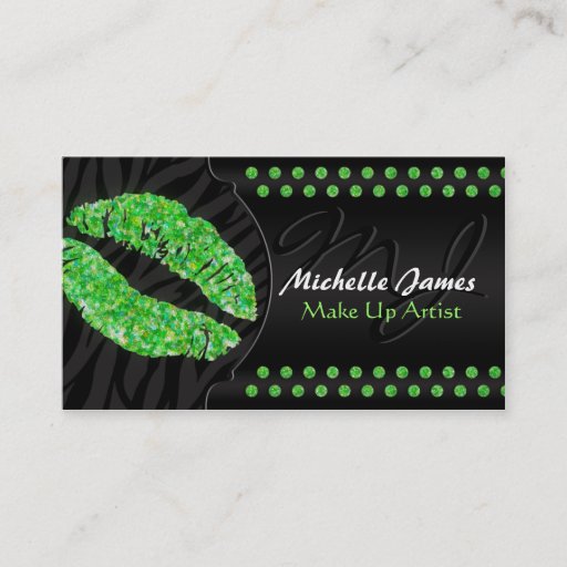 Customizable Modern Sparkling Zebra Monogram Make Up Artist Business Card Templates