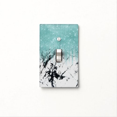 Modern Sparkly Aqua White Marble Glitter Gradient Light Switch Cover