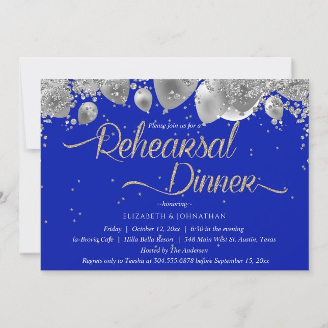 Modern Sparkly Blue Minimal Rehearsal Dinner Invitation (Front)