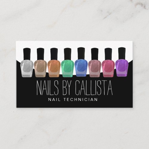 Modern Sparkly Colorful Glitter Polish Nail Tech Business Card