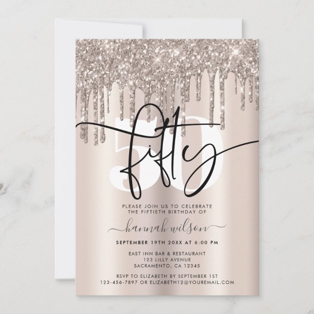 Modern Sparkly Cream Glitter 50th Birthday Party  Invitation (Front)