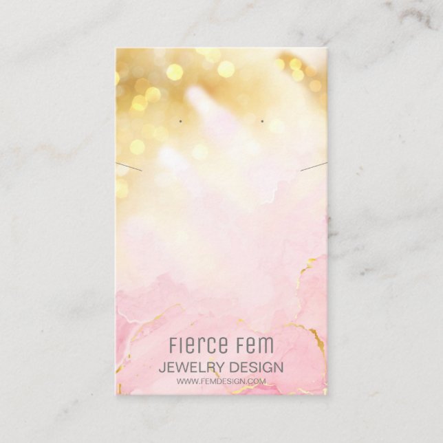 Modern Sparkly Pink And Gold Jewelry Display Card (Front)