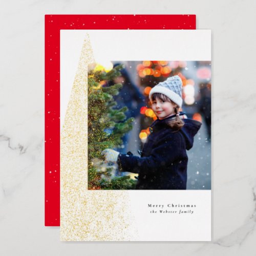 Modern speckle Christmas tree unique one photo Foil Holiday Card