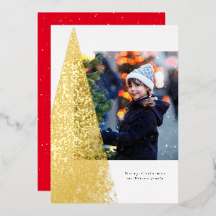 Modern speckle Christmas tree unique one photo Foil Holiday Card