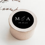 Modern Speckled Black and White Monogram Wedding Classic Round Sticker<br><div class="desc">Elegant monogram wedding stickers featuring your initials displayed in white lettering on a black background with subtle white specks. Personalize the modern wedding stickers with your wedding date below. The black and white monogram stickers are perfect for sealing wedding invitation envelopes,  wedding favors,  and more!</div>