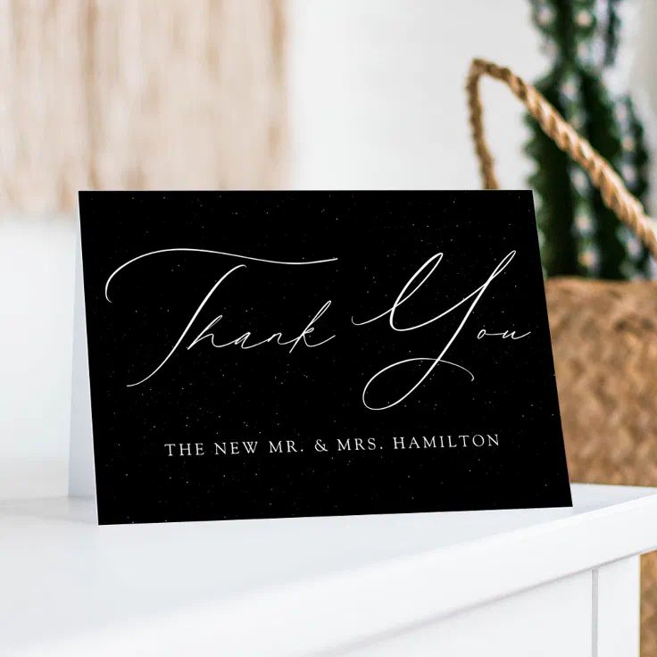 Modern Speckled Black and White Wedding Thank You Card | Zazzle