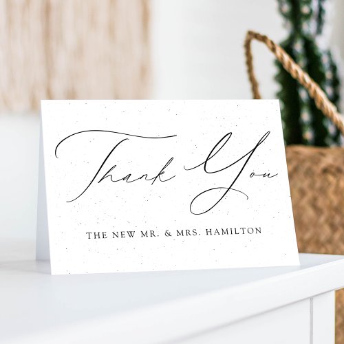 Modern Speckled White and Black Wedding Thank You Card