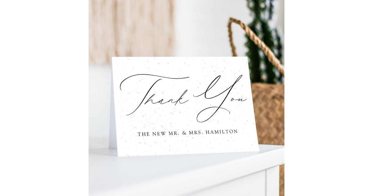 Modern Speckled White and Black Wedding Thank You Card | Zazzle