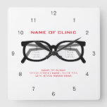 Modern Spectacles And Eye Chart For Eye Clinic Square Wall Clock at Zazzle