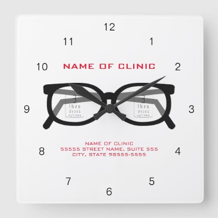 Modern Spectacles And Eye Chart For Eye Clinic Square Wall Clock
