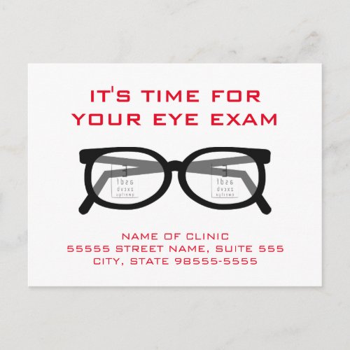 Modern Spectacles Eye Exam Appointment Reminder Postcard