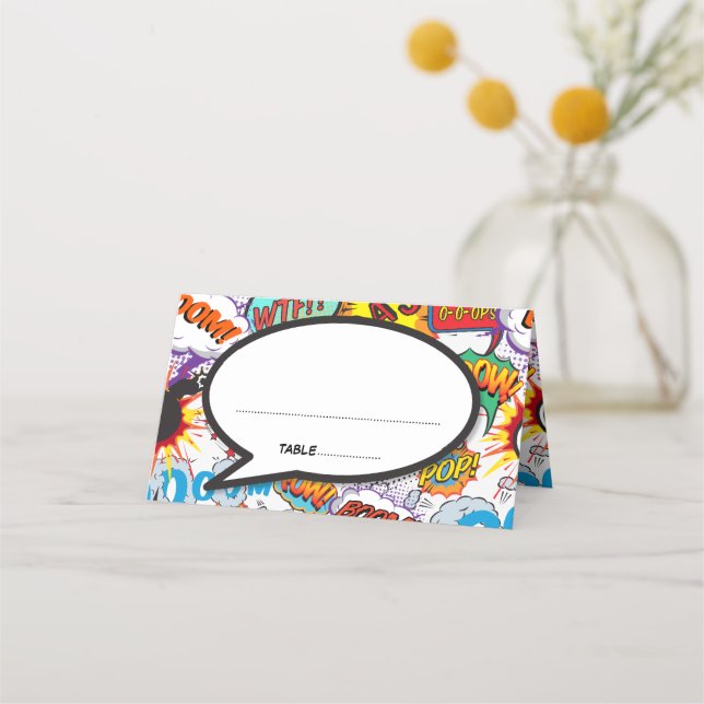 Modern Speech Bubble Fun Comic Book Place Card (Front)