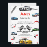 Modern Speed Racing Sport Car Birthday Invitation<br><div class="desc">🏁 Rev Up for a High-Speed Birthday Bash! 🚗💨 Get ready for an action-packed celebration with this dynamic race car-themed invitation! Featuring an exciting lineup of sports cars, checkered flags, and tire tracks, this design captures the thrill of the racetrack. The vibrant colors and energetic composition set the perfect tone...</div>