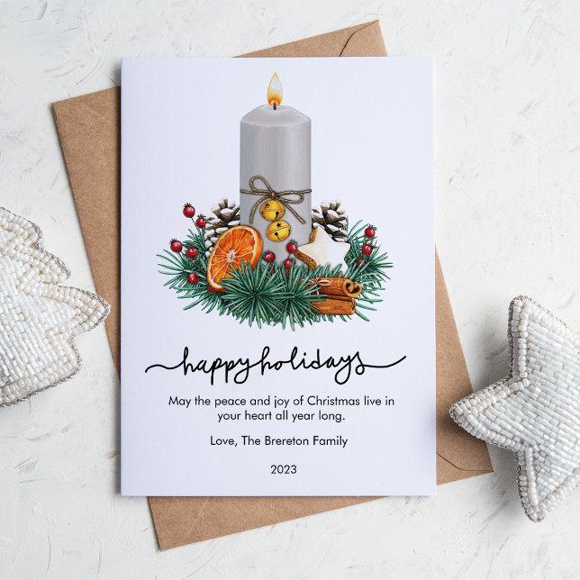 Modern Spiced Orange and Candle Flat Holiday Card (Creator Uploaded)