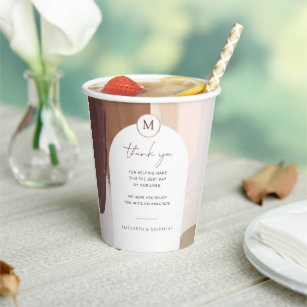 Modern Spiced Terracotta   Monogram Wedding Paper Cups