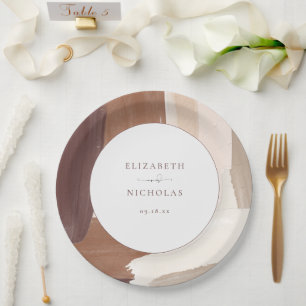 Modern Spiced Terracotta   Monogram Wedding Paper Plates