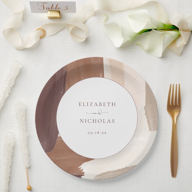 Modern Spiced Terracotta | Monogram Wedding Paper Plates (Wedding)