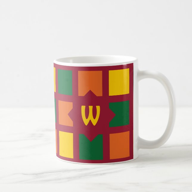 Modern Spicy Colors Geometric Squares Monogram Coffee Mug (Right)