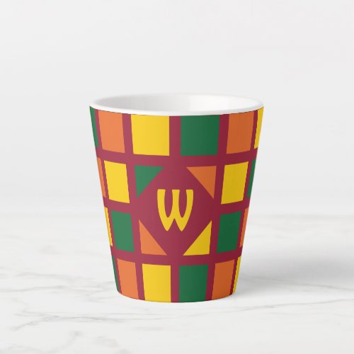 Modern Spicy Colors Geometric Squares Monogram Latte Mug