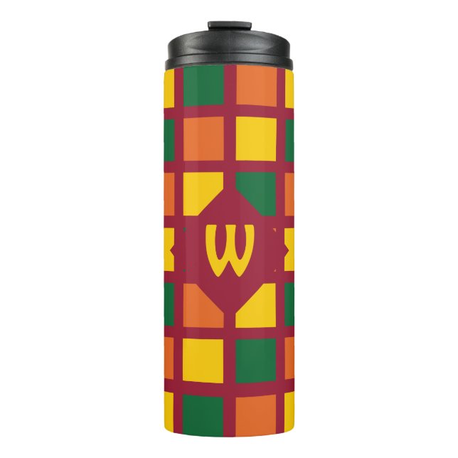 Modern Spicy Colors Geometric Squares Monogram Thermal Tumbler (Front)