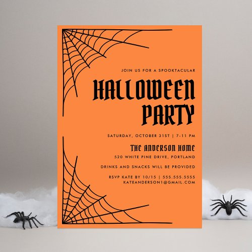 Modern Spider Web Orange Halloween Party Invitation